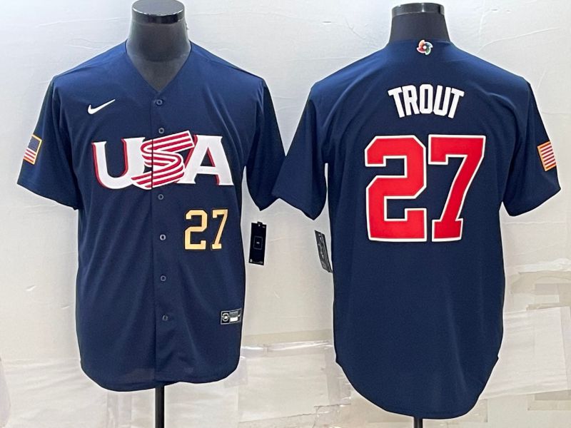 Men 2023 World Cub USA #27 Trout Blue Nike MLB Jersey3->more jerseys->MLB Jersey